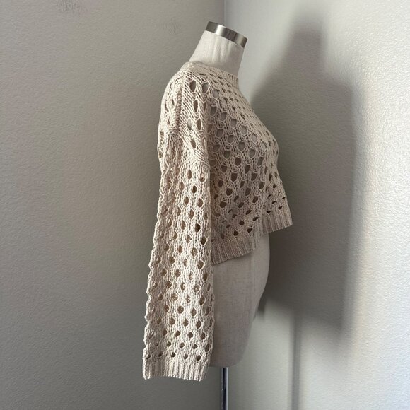 Arizona Rib Knit Open Stitch Pullover Sweater Crew Neck Long Sleeve Polyester Be - Picture 5 of 8